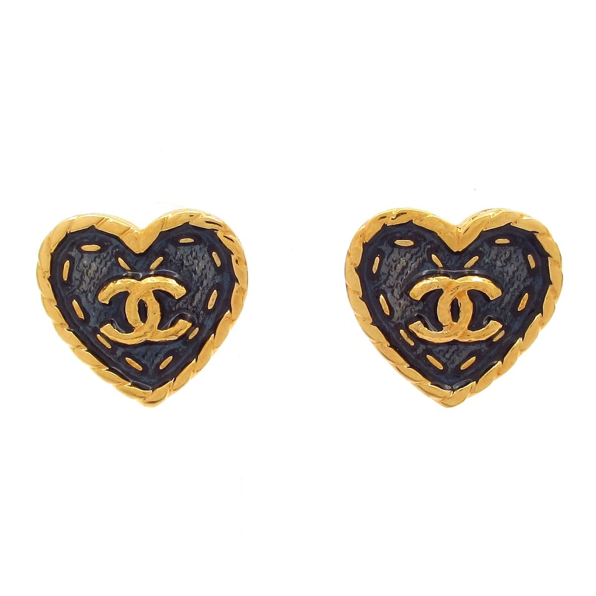 Chanel Earrings CC Logo Navy Gold