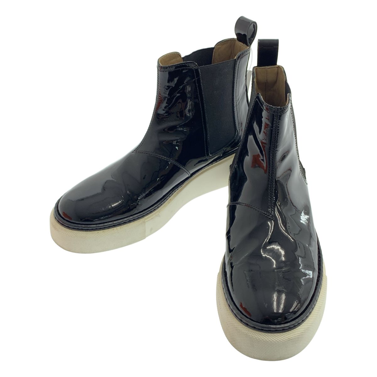 Hermes Patent Leather Platform Side Gore Boots 37 Black
