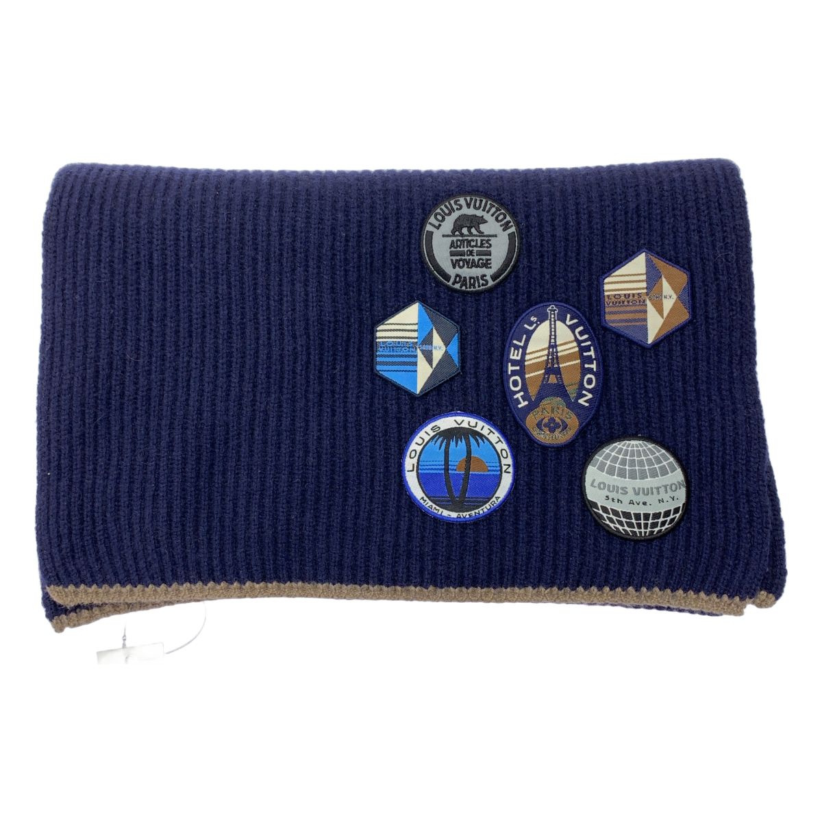 Louis Vuitton Cashmere Patch Shawl Scarf Navy — view 3