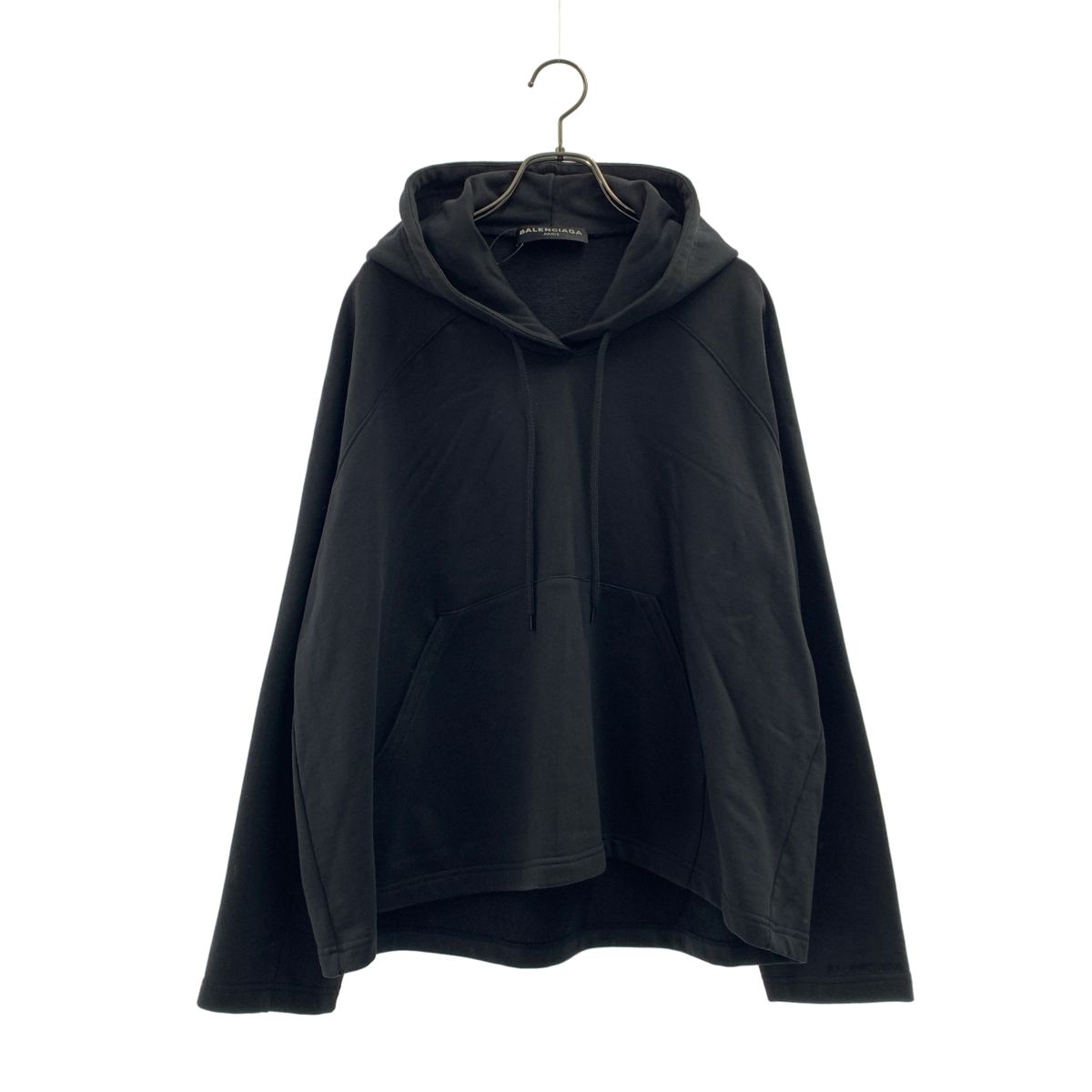 Balenciaga Tuck in Hoodie Sleeve Logo Pullover Sweatshirt L Black