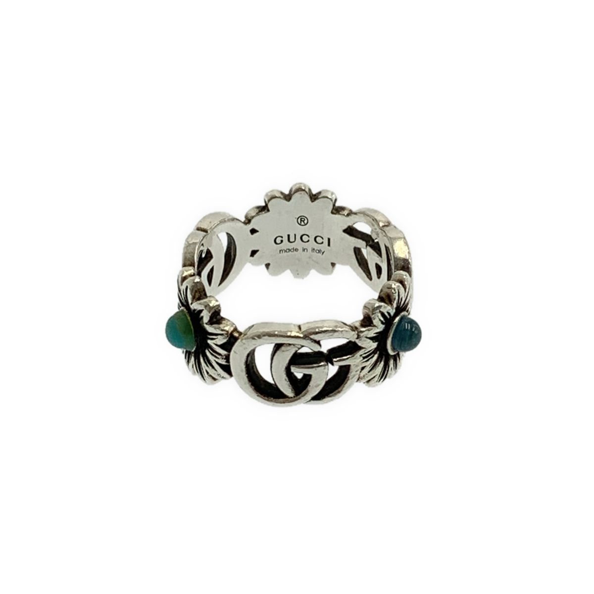 Gucci Marmont Double Mother of Pearl Turquoise Ring Silver