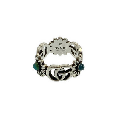 Gucci Marmont Double Mother of Pearl Turquoise Ring Silver