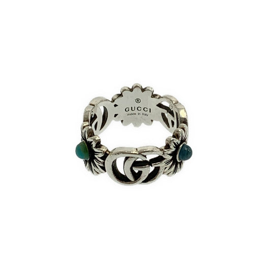 Gucci Marmont Double Mother of Pearl Turquoise Ring Silver