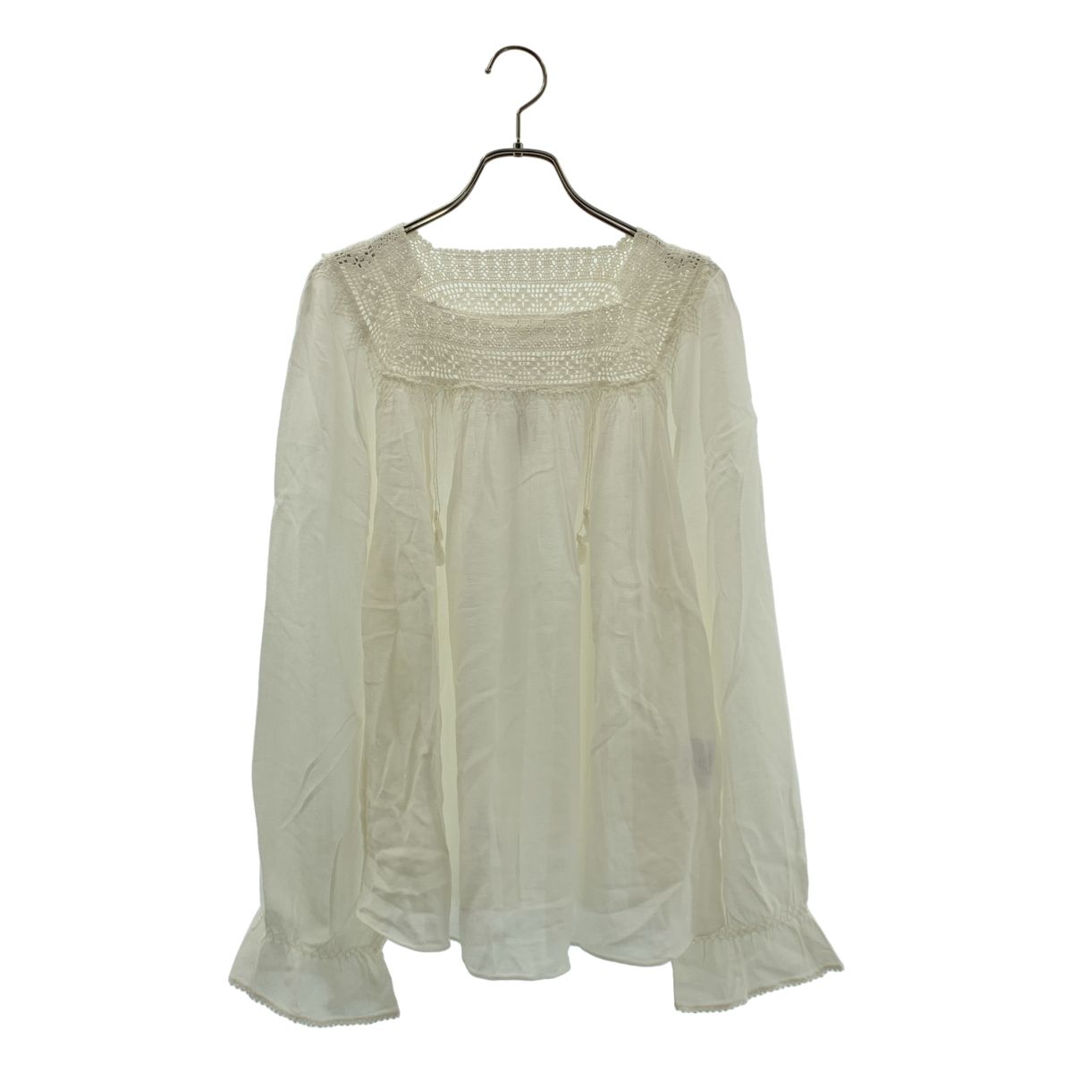 Saint Laurent Paris Rayon Cotton Lace Gathered Blouse 36 White