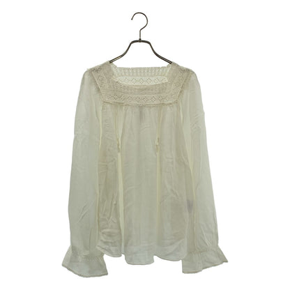 Saint Laurent Paris Rayon Cotton Lace Gathered Blouse 36 White