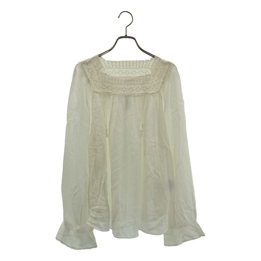 Saint Laurent Paris Rayon Cotton Lace Gathered Blouse 36 White