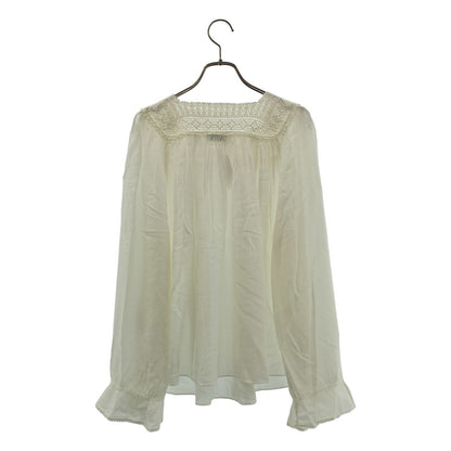 Saint Laurent Paris Rayon Cotton Lace Gathered Blouse 36 White — view 4