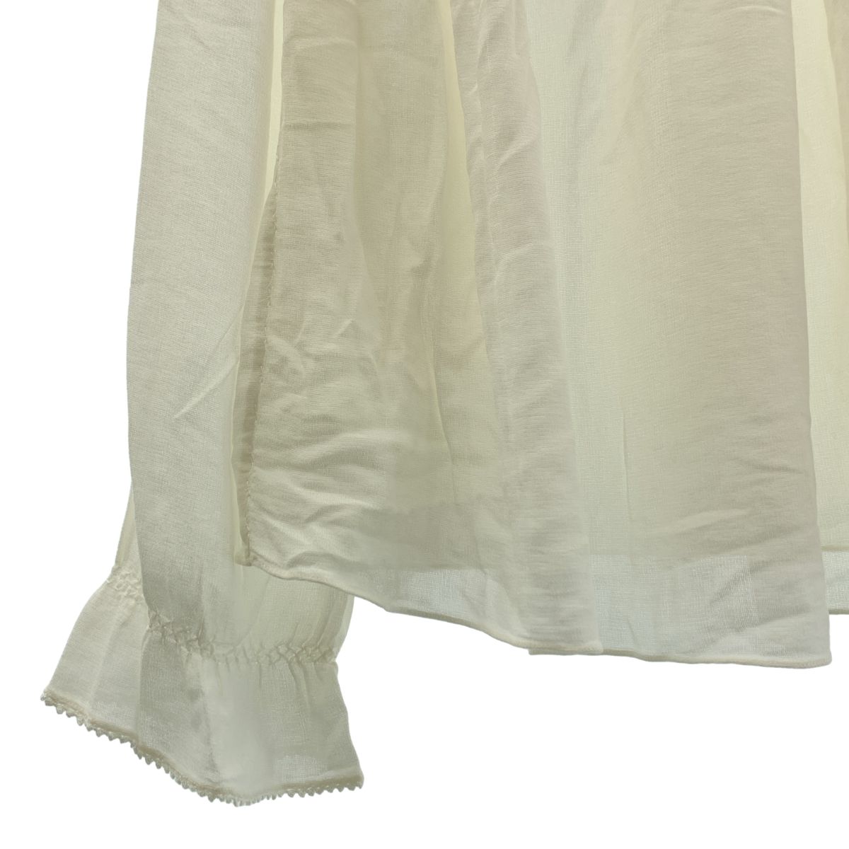 Saint Laurent Paris Rayon Cotton Lace Gathered Blouse 36 White — view 3