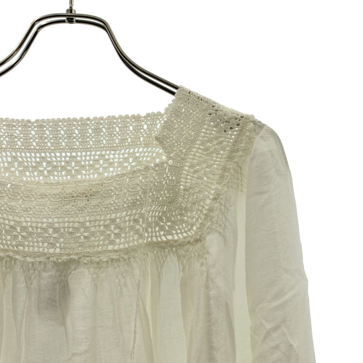 Saint Laurent Paris Rayon Cotton Lace Gathered Blouse 36 White — view 2