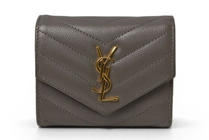Saint Laurent Paris Wallet Trifold Multi Fold YSL Quilted Gray