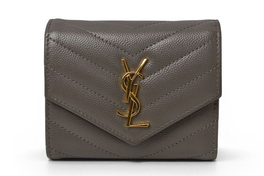Saint Laurent Paris Wallet Trifold Multi Fold YSL Quilted Gray