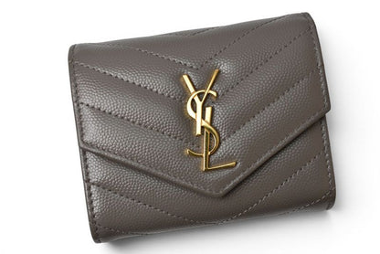 Saint Laurent Paris Wallet Trifold Multi Fold YSL Quilted Gray — view 2