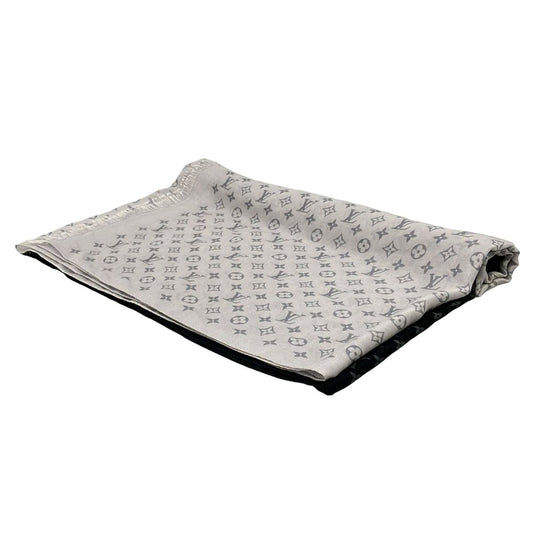 Louis Vuitton Shawl Black White Multi Monogram Pattern Silk Scarf