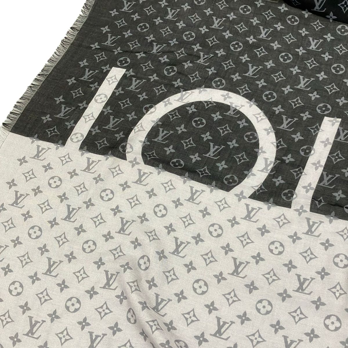 Louis Vuitton Shawl Black White Multi Monogram Pattern Silk Scarf — view 5