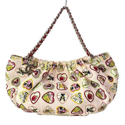 Chanel Tote Valentine Limited Light Pink Red Multi Heart Silver Chain Handle