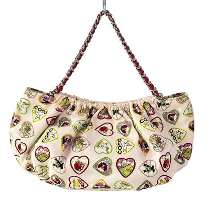Chanel Tote Valentine Limited Light Pink Red Multi Heart Silver Chain Handle — view 3