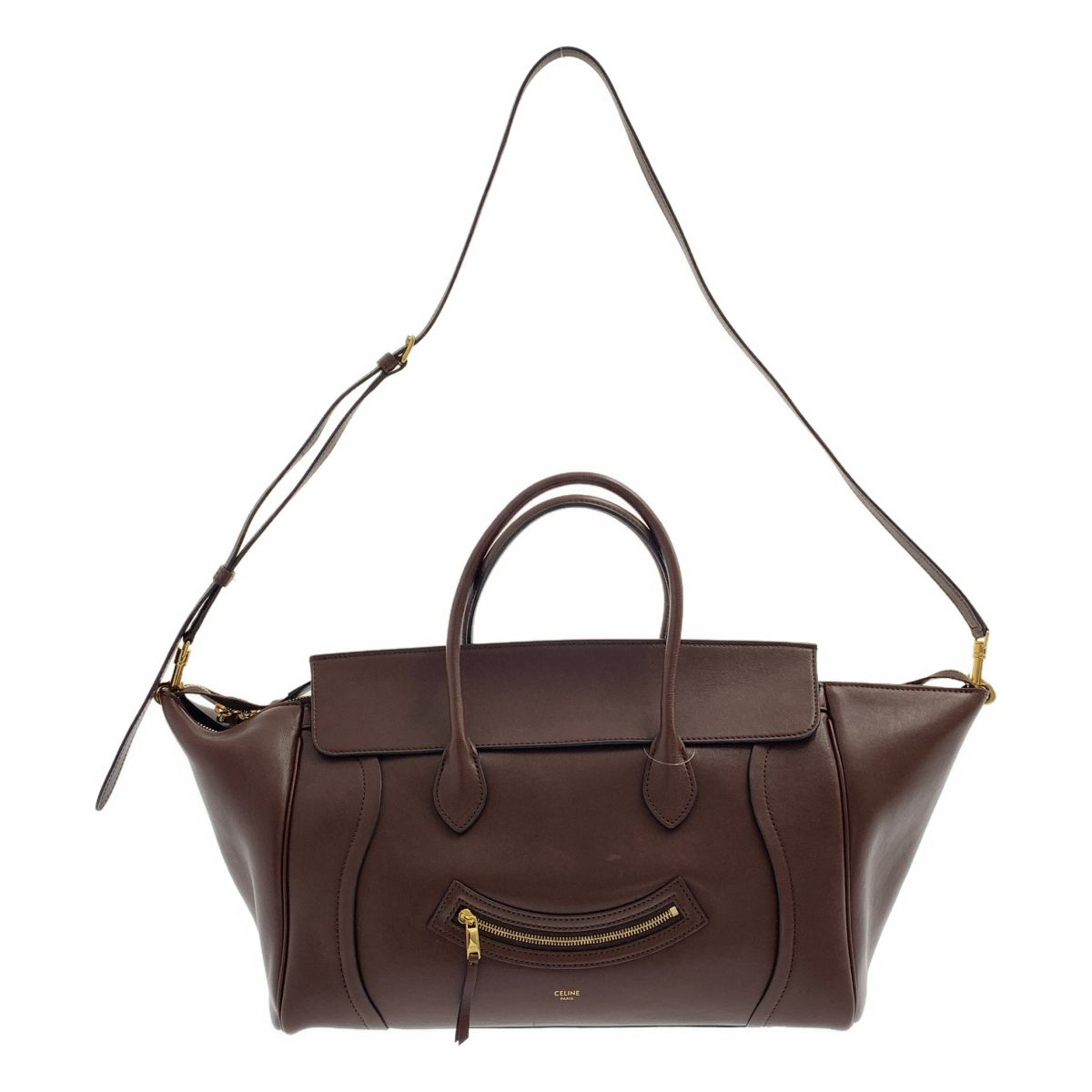 Celine Smile Luggage Supplement Shiny Leather Handbag with Lambskin 2-Way