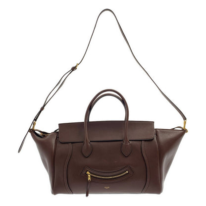 Celine Smile Luggage Supplement Shiny Leather Handbag with Lambskin 2-Way
