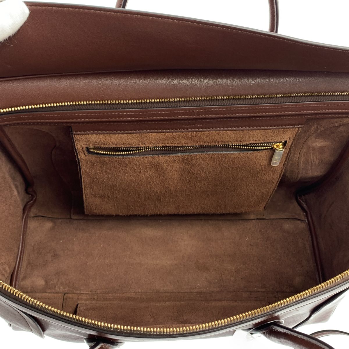 Celine Smile Luggage Supplement Shiny Leather Handbag with Lambskin 2-Way — view 5