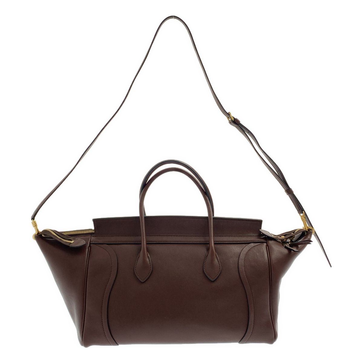 Celine Smile Luggage Supplement Shiny Leather Handbag with Lambskin 2-Way — view 2