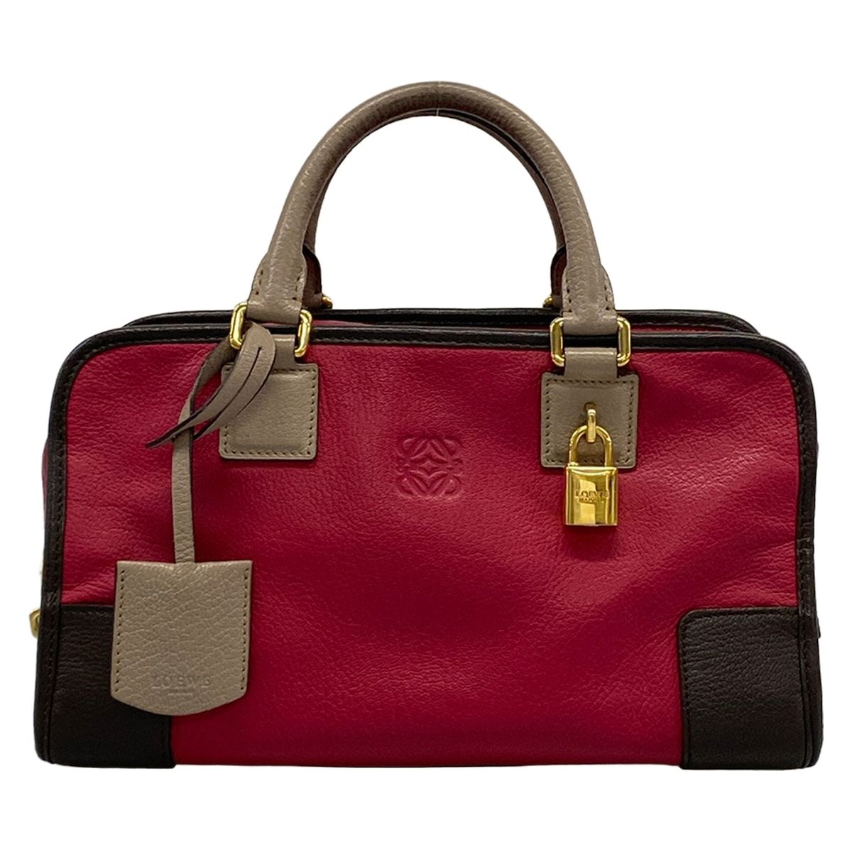 Loewe Handbag Amazona 28 Pink Gray Beige Dark Brown Leather