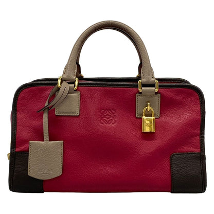 Loewe Handbag Amazona 28 Pink Gray Beige Dark Brown Leather