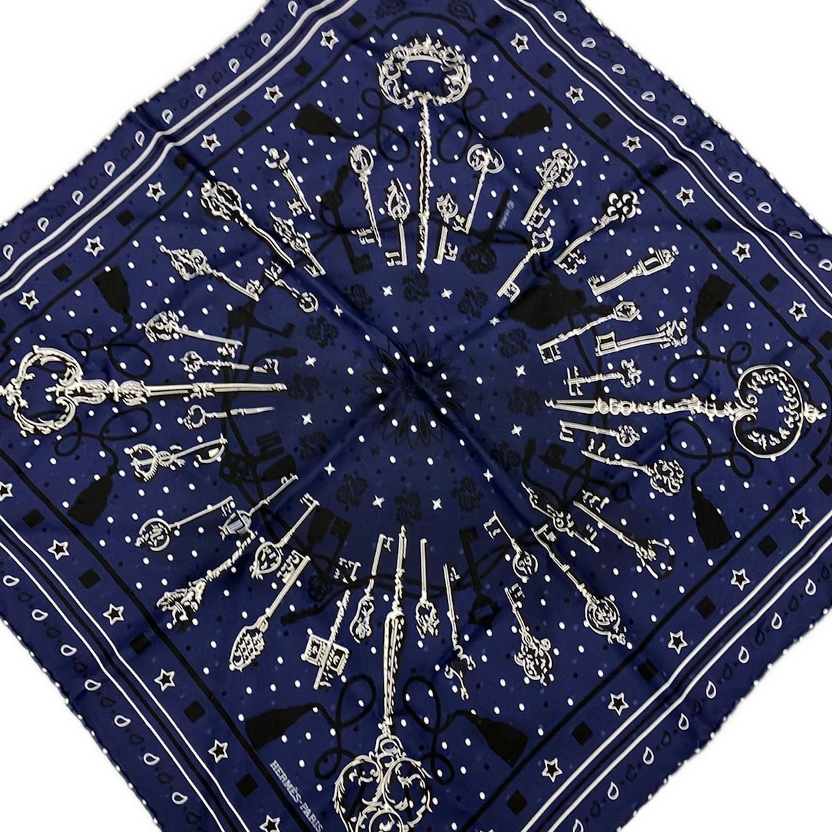 Hermes Scarf Carre 55 Navy Key les Cles Bandana