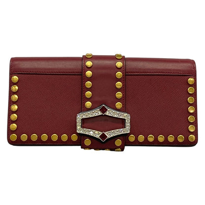 Prada Clutch Bordeaux Gold Studs Rhinestone
