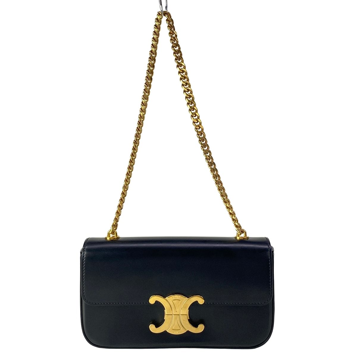 Celine Shoulder Bag Triomphe Claude Black Gold Leather