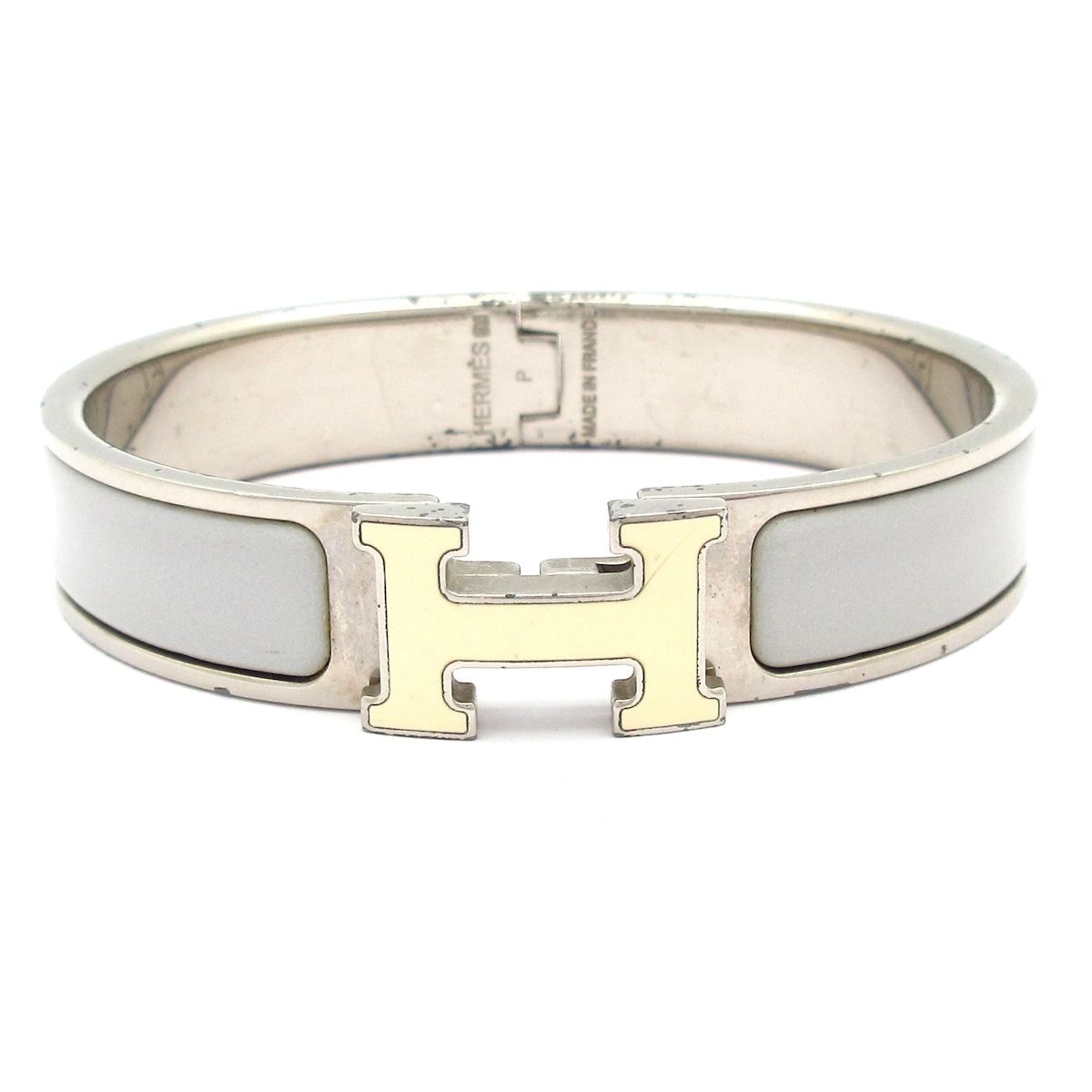 Hermes Bangle Click Silver Light Gray Ivory Bracelet