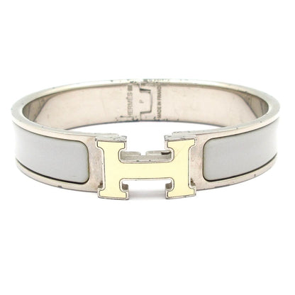 Hermes Bangle Click Silver Light Gray Ivory Bracelet