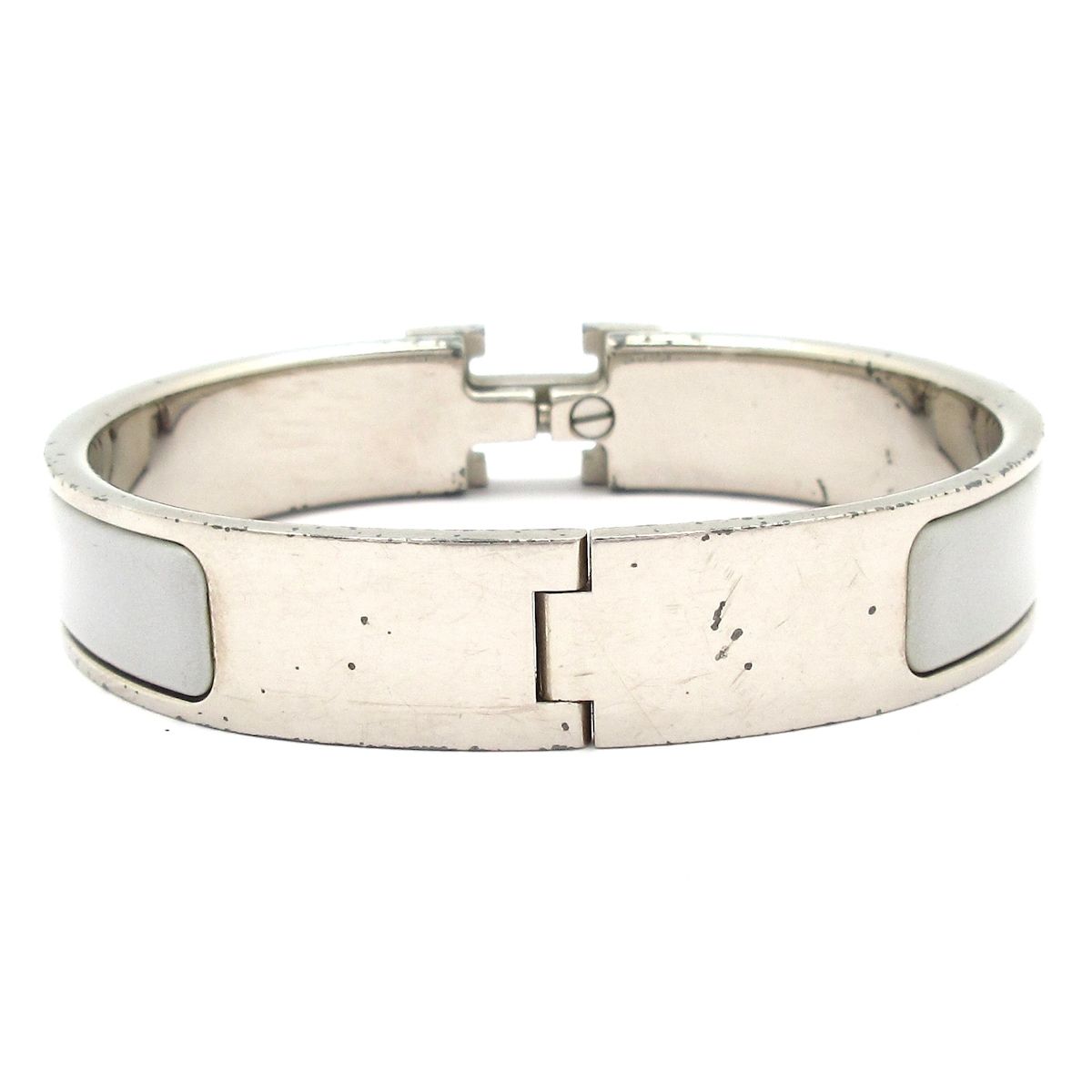 Hermes Bangle Click Silver Light Gray Ivory Bracelet — view 3