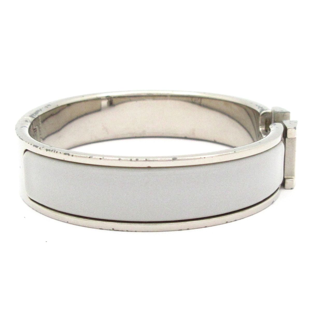 Hermes Bangle Click Silver Light Gray Ivory Bracelet — view 2
