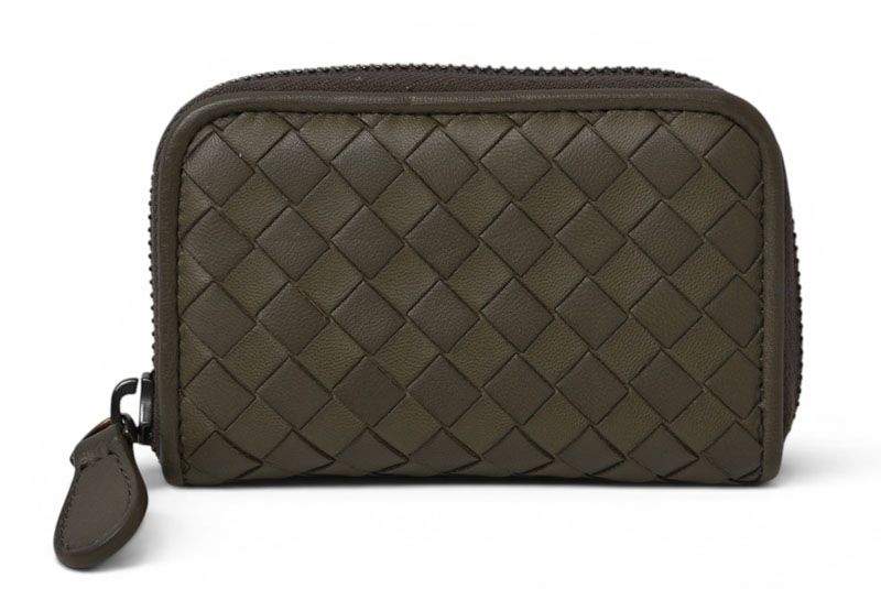 Bottega Veneta Card Case Coin Mini Wallet Intrecciato Leather Khaki Gray