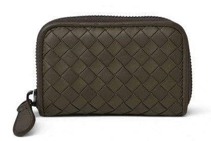 Bottega Veneta Card Case Coin Mini Wallet Intrecciato Leather Khaki Gray