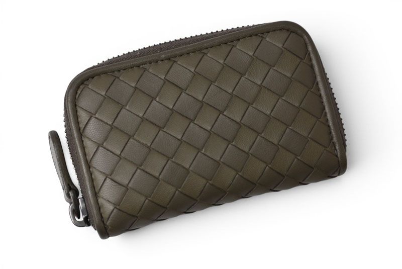 Bottega Veneta Card Case Coin Mini Wallet Intrecciato Leather Khaki Gray — view 2