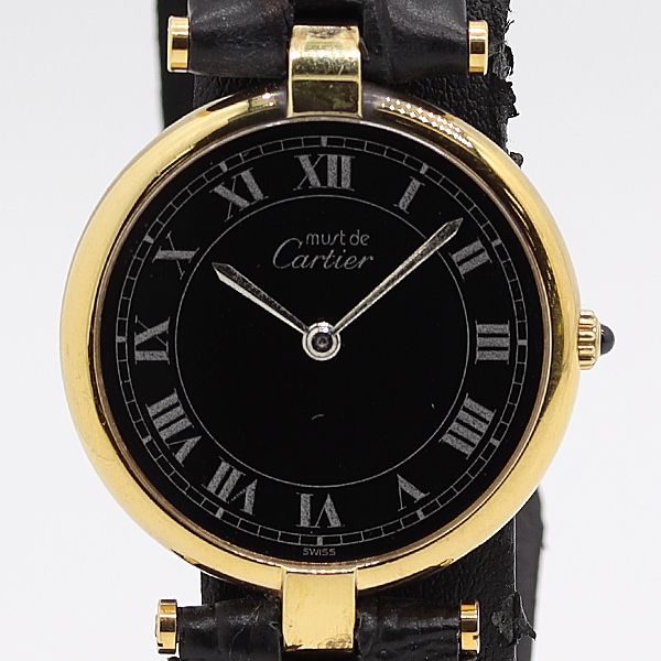 Cartier Must Vendome Vermeil Quartz Black Dial Watch