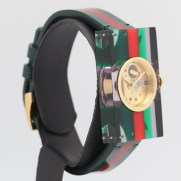 Gucci Vintage Web 143.5 Quartz Skeleton Gold Dial Watch — view 2