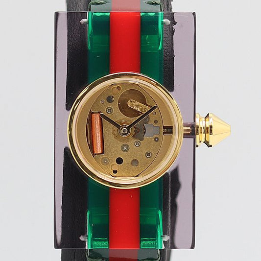 Gucci Vintage Web 143.5 Quartz Skeleton Gold Dial Watch