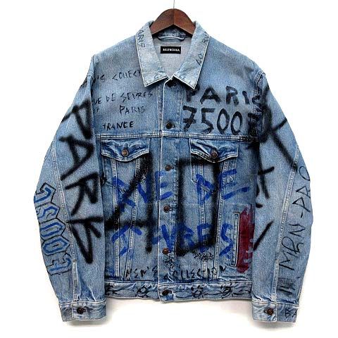 Balenciaga Graphic Denim Jacket Blue 46