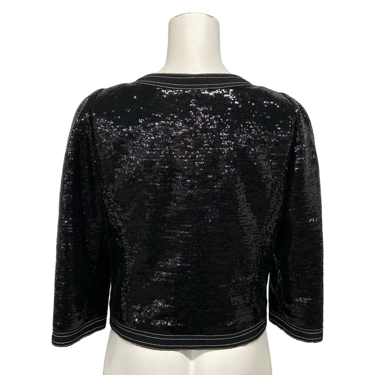 Chanel Jacket 38 Black 3/4 Sleeve Sequin Zip Up Spring Autumn Silk — view 2