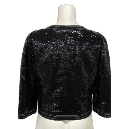 Chanel Jacket 38 Black 3/4 Sleeve Sequin Zip Up Spring Autumn Silk — view 2