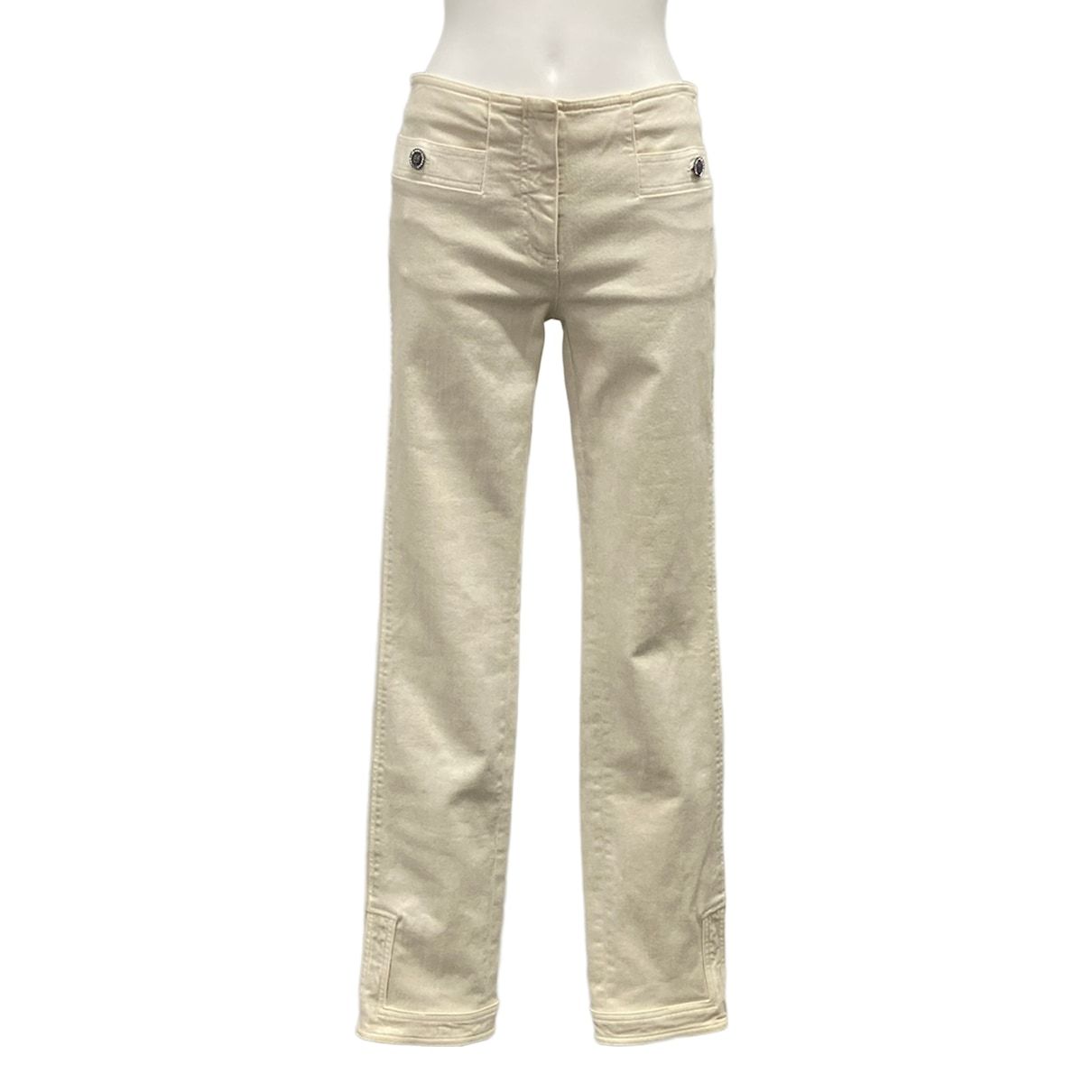 Chanel Pants 36 Ivory Full Length CC Logo Cotton
