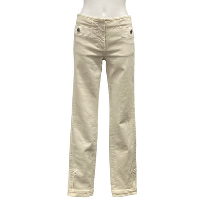 Chanel Pants 36 Ivory Full Length CC Logo Cotton
