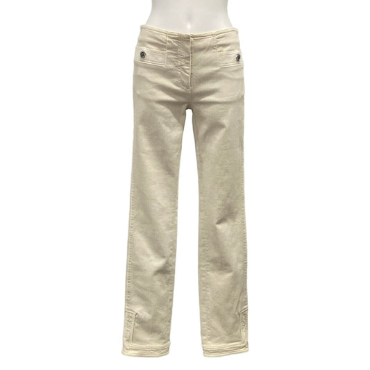 Chanel Pants 36 Ivory Full Length CC Logo Cotton