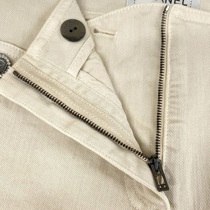 Chanel Pants 36 Ivory Full Length CC Logo Cotton — view 9