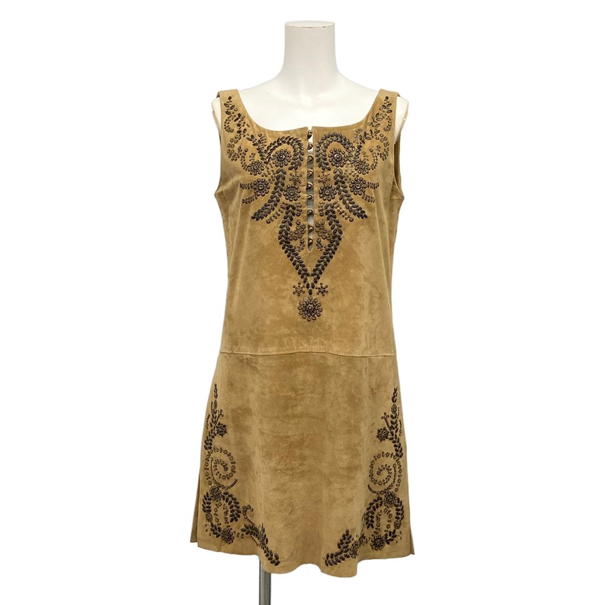 Hermes Dress 38 M Light Brown Sleeveless Knee Length Studs Martin Margiela