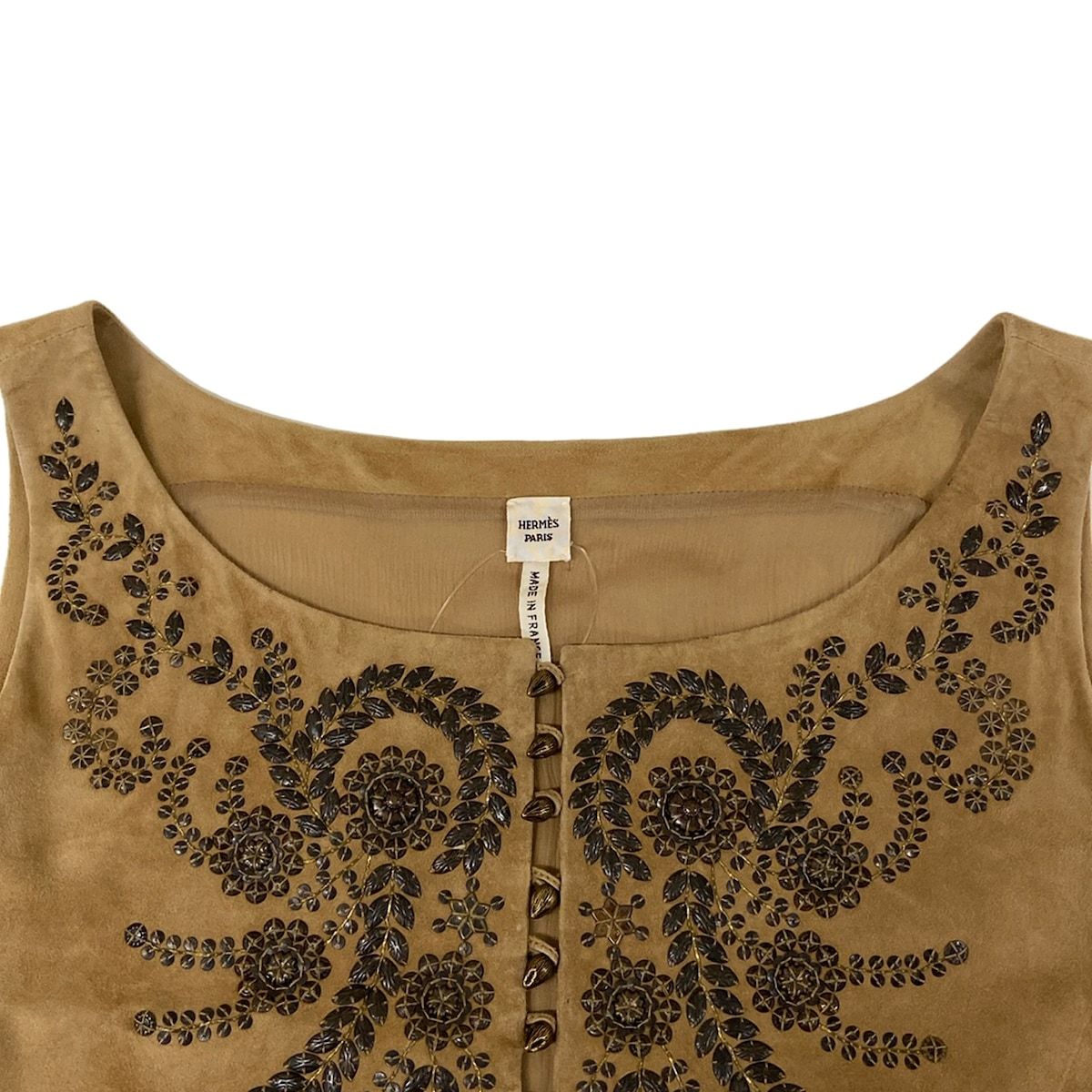 Hermes Dress 38 M Light Brown Sleeveless Knee Length Studs Martin Margiela — view 7