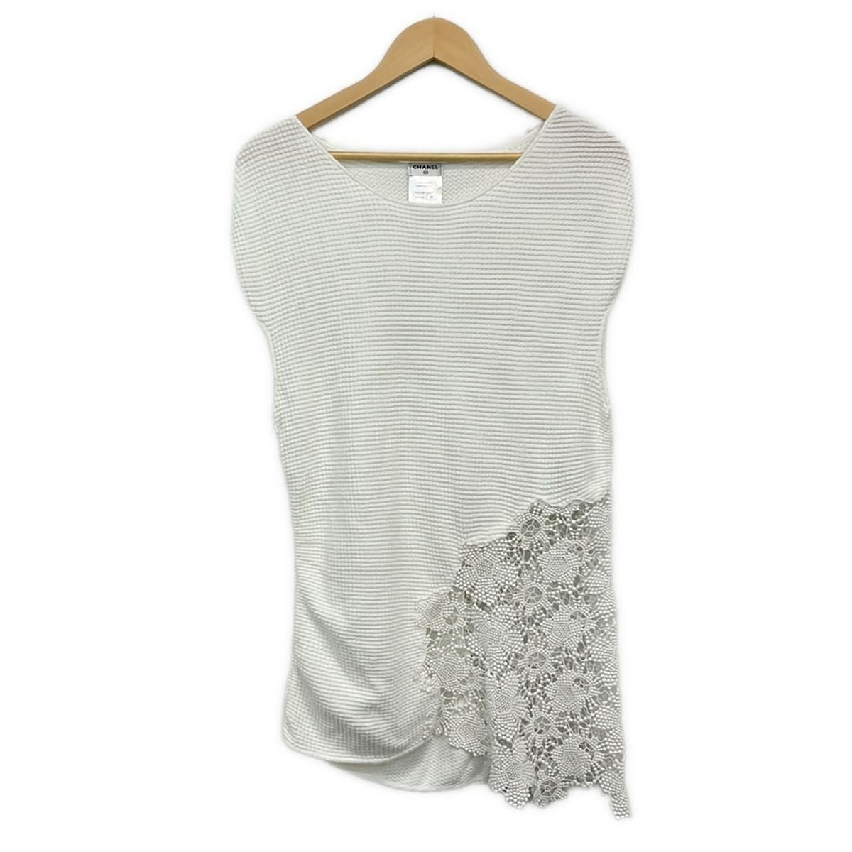 Chanel Sleeveless Top 40 M White Lace Cut Replacement Waffle
