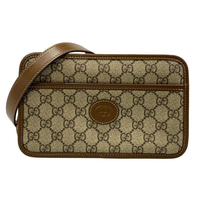 Gucci Shoulder Bag GG Supreme Beige Dark Brown Leather